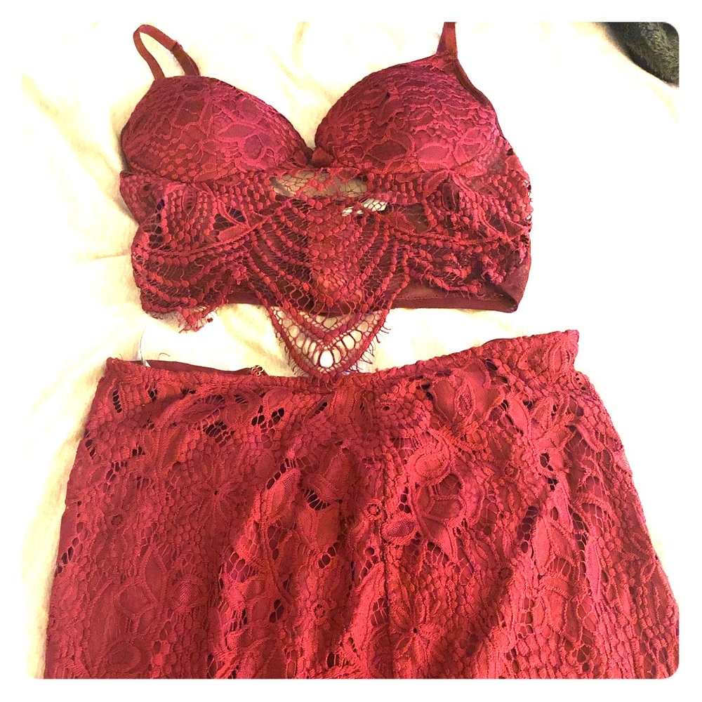 Two piece red lace set